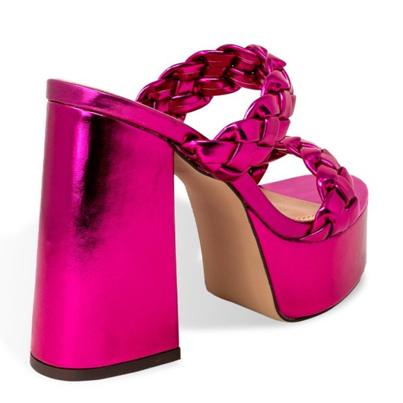 Women’s Chunky Block Heeled Platform Sandals with Two Braided Straps - Picture 3 of 4